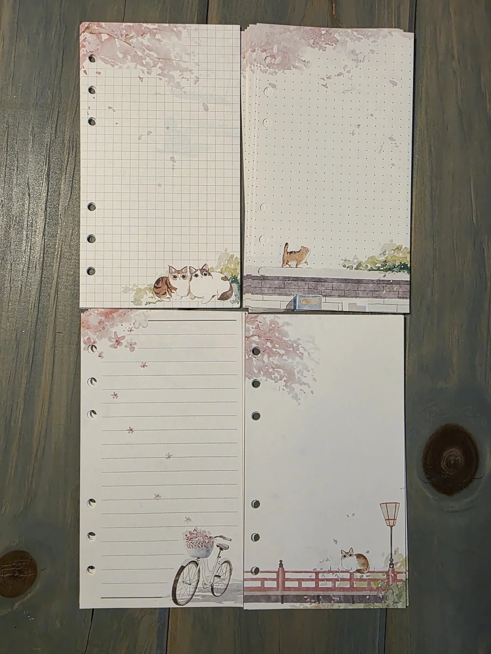 A6 Cat-Themed Refillable Notebook Paper - Pink Cherry Blossom Design 40 Sheets